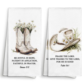 Sviojuce Western Cowgirl Christian Bible Kitchen Towels 16x24 Set of 2, Floral Cowgirl Hat Boots Dish Towels Cloths Dishcloths Tea Towel Gifts for Teen Girls Dorm, Preppy Bathroom Hand Towel Decor