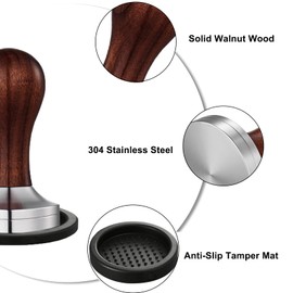 51mm Tamper Espresso Accessories Kit: Espresso Tamper Kit, Professional Coffee Tamper Set, with Wood Handle Stainless Steel Base | Tamper Mat Espresso Tools for Espresso Machines and 51mm Portafilters