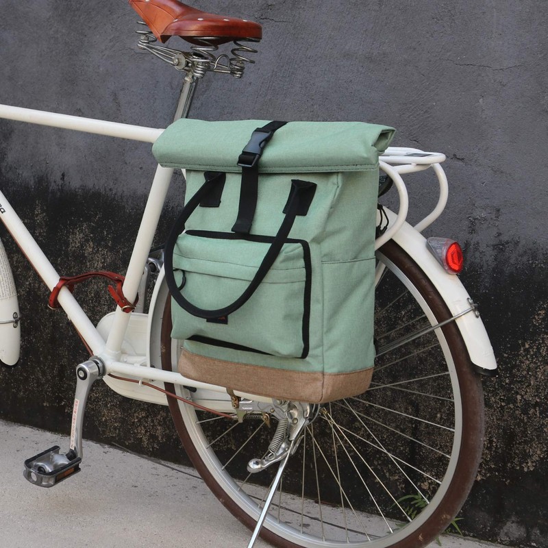 TOURBON Nylon Roll-Top Clip-On Market Shopper Bicycle Bag Backpack Shoulder