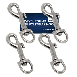 Five Oceans Swivel FO2721-M4 Round Eye Bolt Snap Hook, Marine-Grade Nickel Plated Zinc Alloy Cast, 4-Pack