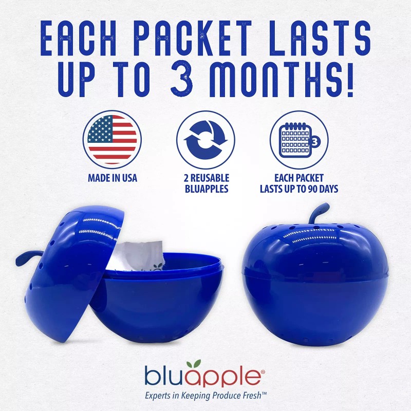 Bluapple Produce Saver 2-Pack - Ethylene Gas Absorber, Keeps Fruits