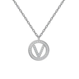 EUSJ 925 Silver Initial Necklaces for Women 14K White Gold Plated Round Alphabet Letter Pendant Necklace with Cubic Zirconia Chain Length 18+2 Inch Name Necklace for Women Teen Girls Gift, Sterling