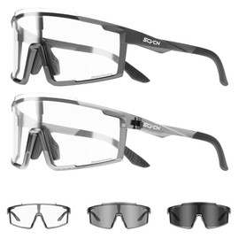 SCVCN 2Pack Photochromic Cycling Glasses Sports Sunglasses for Men Women Mountain MTB Glasses UV Protection Running
