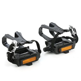 zonkie Bicycle Cycling Bike Pedals with Clips and Straps, Plastic Bicycle Pedals for Spin Bike, Exercise Bike, MTB and Road Bike, 9/16 Inch