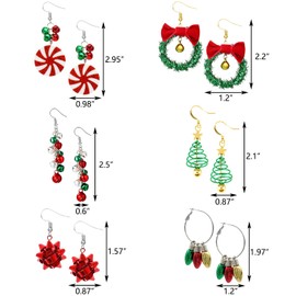 6 Pairs Christmas Earrings for Women, Christmas Dangle Earrings Set Christmas Tree Wreath Bell Light Bulbs Hoop Earrings for Women Girls