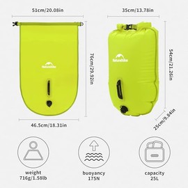 Naturehike 25L Bolsas impermeables secas - Saco impermeable con tapa enrollable, flotante para natación, saco seco ultraligero, bolsas para el aire li