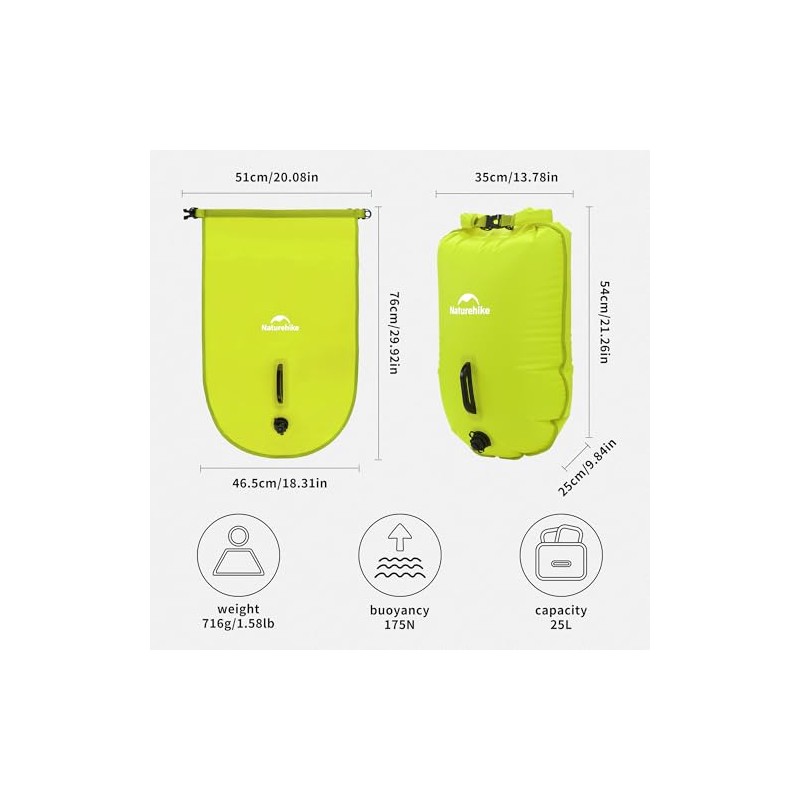 Naturehike 25L Bolsas impermeables secas - Saco impermeable con tapa