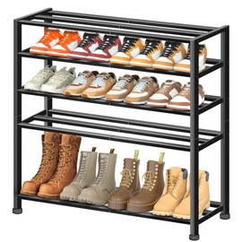 KEETDY 5-Tier Heavy Duty Shoe Rack for Garage Entryway, Stackable Shoe Organizer for 25 Pairs Men Boots, Shoe Rack for Closet Metal Shoe Storage Shelf, Floor, Hallway (Black)