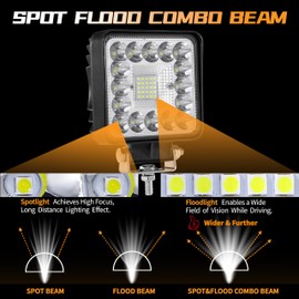 LightBoss 4 Inch LED Work Lights, 12V 24V IP67 Triple Row Flood Spot Combo Beam Driving Lamps, 10000lm 120W Waterproof Square LED Fog Lights for Truck Off-Road Jeep Golf Cart Boat ATV UTV SUV RV, 2Pcs