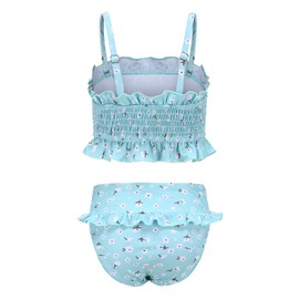 Aisyee Girls Two Piece Bikini Swimsuits Smocked Bathing Suit Kids Hawaiian Floral Swimwear Light Green Size 14/12-14 Years