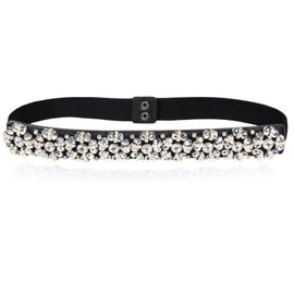 Dorchid Women Beaded Rhinestone Belts Thin Elastic Stretchy Belt Skinny Gliter Waist Belts for Lady Dress Silver L-XL