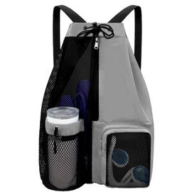 YUHAN PRETTY Beach Backpack with Wet Pocket Drawstring Mesh Beach Bag Waterproof Swimming Pool Backpack for Men and Women(Grey)