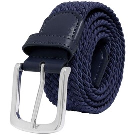 Falari Cinturón trenzado elástico elástico elástico para hombre y mujer, tejido sin agujeros, 1005 - Azul marino, L