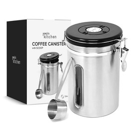 Joejis Coffee Canister Airtight 1.8 L - Coffee Bean Container Made of Stainless Steel - Vacuum Aroma Proof with Measuring Spoon - Storage Container for Tea Cocoa - Keep Flavours Long and Fresh