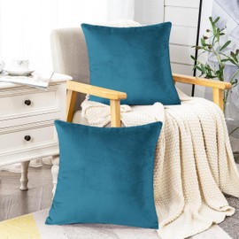 YORKSHIRE BEDDING Cushion Covers 45 x 45 (Pack of 2) - Velvet Square Throw Pillow Cases - Decorative Soft Cushion Cover for Sofa Couch Bedroom with Invisible Zipper (Teal, 18 x 18 Inch (Plain))