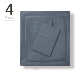 Nate Home by Nate Berkus 300TC Cotton Bedding 4-Piece Deep Pocket Sheet Set | Soft and Smooth Sateen Weave from mDesign, King Size, 1 Flat Sheet/1 Fitted Sheet/2 Pillowcases, Whale (Navy Blue)