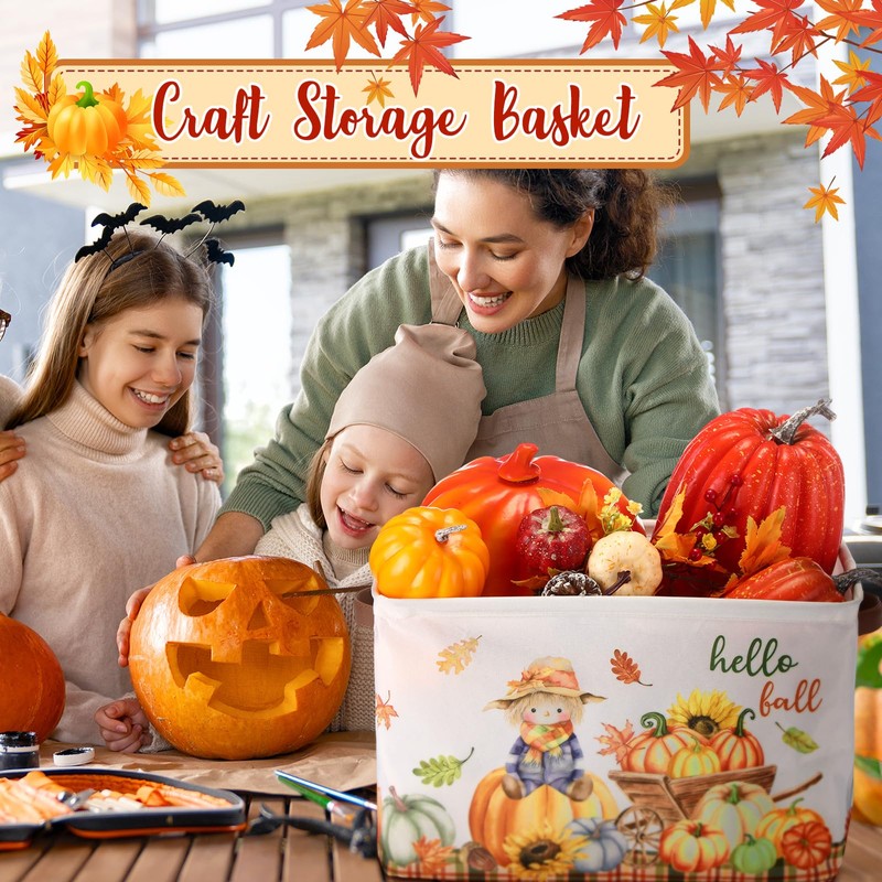 Seeloowy Hello Fall Pumpkin Gift Basket Large Maple Leaf Scarecrow