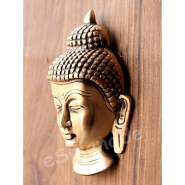 eSplanade Brass Buddha Face Wall Hanging Idol Statue Figurine Murti Showpiece | Buddha Head | Home Decor | Tibetan Buddhist Statue