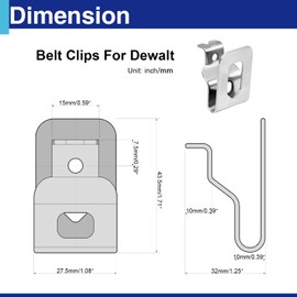 Belt Clips for Dewalt, 2pcs 304 Stainless Steel Drill Tool Clips Hook Kit with Screws for Dewalt N268241 DCD980 DCD985 DCD980L2 DCD985L2