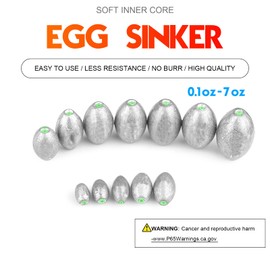 Atibin Removable Egg Lead Fishing Sinkers Saltwater Fishing Oval Sinkers Shot Drop Weight Sinker Set 20pcs 1/10oz