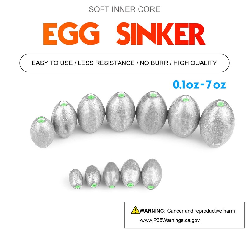 Atibin Removable Egg Lead Fishing Sinkers Saltwater Fishing Oval Sinkers