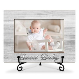 Sweet Baby Wooden Photo Frame Mothers Day Gifts Love Gifts for Mom Grandma Nana, Wooden Photo Frame with Iron Stand for Tabletop or Desktop Display, Home Table Decoration (4x6" Horizontal Photo) - 37