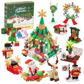 Advent Calendar 2024 Christmas Tree and Street Building Blocks Set for Toddler Kids Teen Adults, 24 Days 12-in-1 Christmas Countdown Advent Calendars for Boys Girls Women Men Holiday Gift Ideas