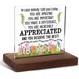 Letrero de regalo de agradecimiento de bibliotecario, "You Are Apreciated", placa floral inspiradora, decoración de afirmación positiva para el personal de la biblioteca, letrero acrílico de 4 x 4