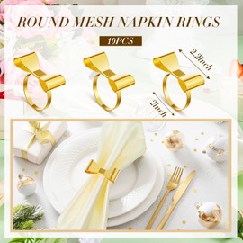 FillTouch 10 Pcs Bow Napkin Rings Gold Bowknot Napkin Rings Stainless Steel Napkin Rings Metal Bow Napkin Holder Serviette Buckles Metallic Adornment for Table Settings Kitchen Dinner Party Wedding