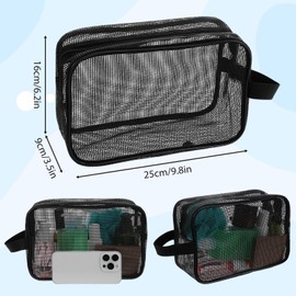 Black Mesh Shower Bag for Men Women, Portable Shower Caddy Bag, Quick Dry Travel College Dorm Room Bathroom Gym Toiletry Bags(9.8×3.5×6.3 Inches)