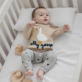 Toddler Baby Boy Girl Knit Sweater Silly Goose Embroidery Long Sleeve Knitted Sweatshirt Warm Fall Winter Clothes (Ivory, 18-24 Months)