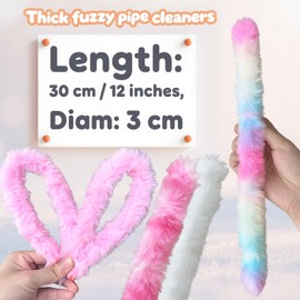 50 Pcs Fuzzy Pipe Cleaner 10 Colors Large Pastel Extra Thick Fluffy Jumbo Fur Soft Chenille Stems 30 mm x 12 Inch, Creative DIY Projects Art Craft