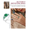 DAYBYDAY Emerald Butterfly Ring Sterling Silver Cushion Cut Engagement Ring