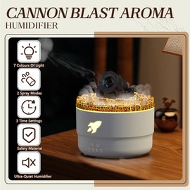 Humidificador de cañón, Humidificador De De Cañón, 300ml humidificador de aire, Unmute humidificador de torreta de cañón, Simulación de los efectos de la lava (Blanco)
