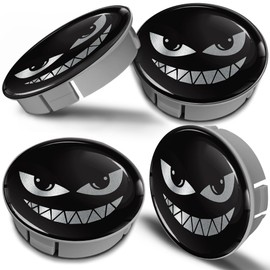 Biomar Labs 4 x 60 mm Plastic Hub Caps Black Silver Wheel Centre Caps Wheel Hub Caps Wheel Hub Caps Evil Smile Car Tuning CS 28