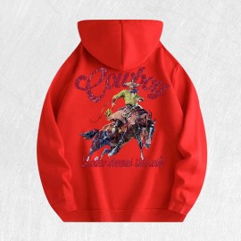 Cowboy Rodeo Graphic Hoodie 100% Cotton US Warehouse 6 ColorsColor: Red, Size: L