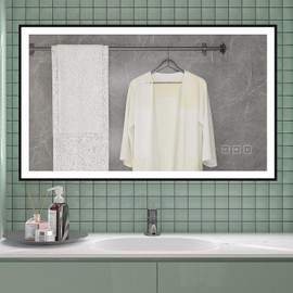 HAUSCHEN HOME Led Lighted Bathroom Mirror,48x28 inch Black Framed Front Lit Wall Mounted Makeup Vanity Décor Illuminated Mirror,Anti-Fog,3 Colors,Dimmable,CRI>95,Horizonal & Vertical,ETL Listed