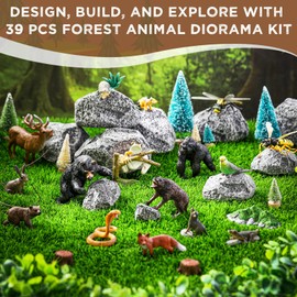 Gerrii 39 Pcs Forest Animal Diorama Kit Woodland Creatures Figurines with Trees Stones Sydney Paper Hunting Model Set for Educational Projects Nature Themed Crafts Gift