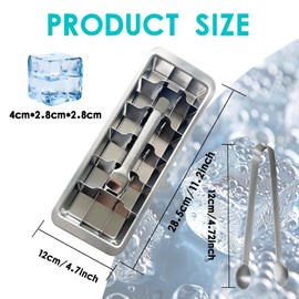 LAINIKE Stainless Steel Ice Cube Tray with Lever Insert Ice Cube Maker Made of Stainless Steel 18 Ice Cube Tray Plastic Free Ice Cube