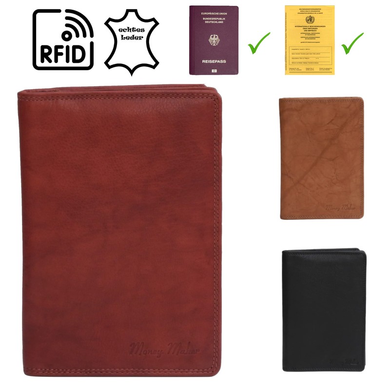 zmoka Travel Document Folder Made of Soft Leather with RFID