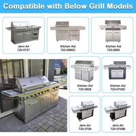 Adviace Grill Parts for Jenn-Air 720-0727 720-0709 720-0709B & Kitchenaid 720-0990C 720-0893 720-0826 720-0709C 860-0003, Grill Heat Plates Burners Igniter for Jenn-Air 720-0727 5 Burner Gas BBQ Grill