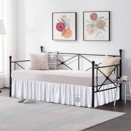 Rajlinen Daybed Skirt with Split Corners Twin - 14 Inch Drop Easy Fit - Dust Ruffle Bedskirt - 100% Microfiber - Bed Skirts for Day Beds (Twin-14/White)