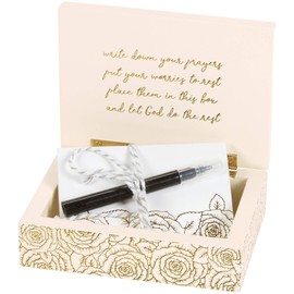 C.R. Gibson TBS1-20801 Small Wood Prayer Trinket Box White, 4x3 inch