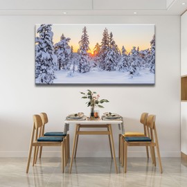 YONICA Winter Scene Canvas Wall Art for Home Office Decor - Beautiful Landscape Snowy Trees and Sunset Art Modern Cool Wall Paintings Print On Canvas HD Giclee Ready to Hang 40'' L x 20'' W(100x50cm)