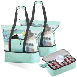 PEARL Cooler Bag: Set of 2 2-in-1 Beach Mesh Bags with Cooling Compartment and Side Compartment, Light Blue (Sauna Bag, Swimming Pool Bag, Bottle Cooler), blue