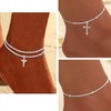 Clataly Cross Ankle Bracelets, Glitter Waterproof Adjustable Ankle for Women,