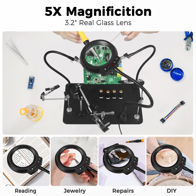 NOEVSBIG Helping Hands Soldering Station with Upgraded 5X Magnifying Lamp,