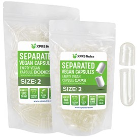 XPRS Nutra Vegan Size 2 Separated Capsules - 500 Count Premium Empty Capsules Separated in Bags - Clear Empty Capsules - Separated Empty Capsules - Pill Capsules Empty for DIY Supplement Filling