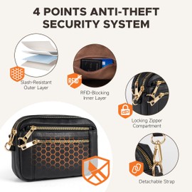 Joryin Anti Theft Crossbody Bag for Women Men, Slash-resistant RFID Blocking Travel Purses, Small Shoulder Bag Handbag, Vegan Leather, Black