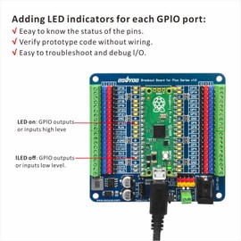 OSOYOO Breakout Board for Raspberry Pi Pico - GPIO Status LEDs, Reverse Current Protection, 3 Pin Sensor/Servo Interface, Independent 5V/3.3V Power Supply, On-Board Screw Terminals for Prototyping